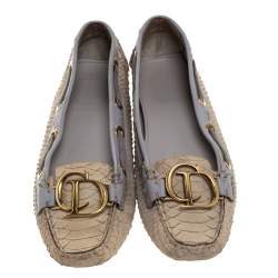 Dior Purple/Cream Python CD Logo Loafers Size 38