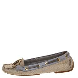 Dior Purple/Cream Python CD Logo Loafers Size 38