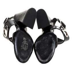 Dior Black Textured Patent Leather Slingback Sandals Size 36