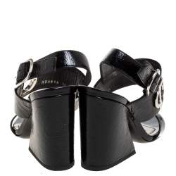 Dior Black Textured Patent Leather Slingback Sandals Size 36