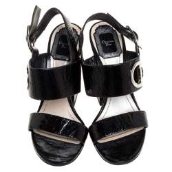 Dior Black Textured Patent Leather Slingback Sandals Size 36
