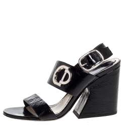 Dior Black Textured Patent Leather Slingback Sandals Size 36