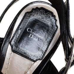 Dior Black Textured Patent Leather Slingback Sandals Size 36
