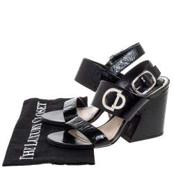 Dior Black Textured Patent Leather Slingback Sandals Size 36