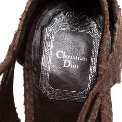 Pre Owned Dior Brown Python Embossed Leather and Suede Ankle Strap Peep Toe Pumps Size 37