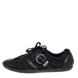 Dior Black Leather And Canvas Buckle Detail Low Top Sneakers Size 40.5