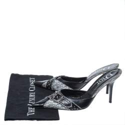 Pre Owned صندل مول ديور كانفاس أوبليك وجلد أسود مقاس 40