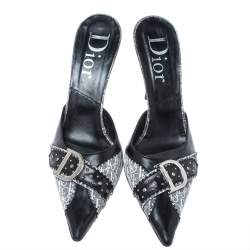 Pre Owned صندل مول ديور كانفاس أوبليك وجلد أسود مقاس 40