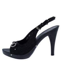 Dior Black Textured Canvas Bit Platform Open Toe Slingback Sandals Size 38