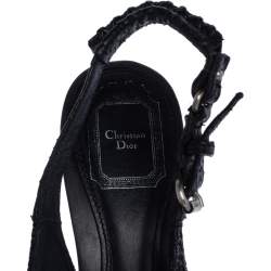 Dior Black Textured Canvas Bit Platform Open Toe Slingback Sandals Size 38