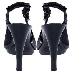 Dior Black Textured Canvas Bit Platform Open Toe Slingback Sandals Size 38