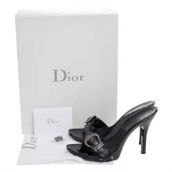 Pre Owned صندل ديور مقدمة مفتوحة إبزيم جلد وكانفاس أسود مقاس 37.5