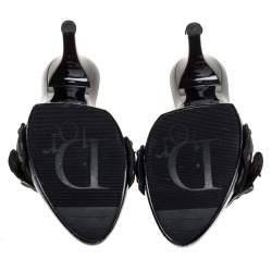 Pre Owned صندل ديور مقدمة مفتوحة إبزيم جلد وكانفاس أسود مقاس 37.5