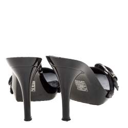 Pre Owned صندل ديور مقدمة مفتوحة إبزيم جلد وكانفاس أسود مقاس 37.5