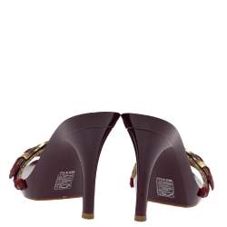 Pre Owned صندل ديور سلايد تفاصيل إبزيم سويدي عنابي وكانفاس مونوغرامي بني مقاس 38