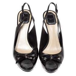 Dior Black Leather Bow Pep Toe Slingback Sandals Size 39
