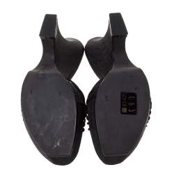 Pre Owned صندل ديور نعل سميك سيور معقودة كانفاس أسود مقاس 38.5