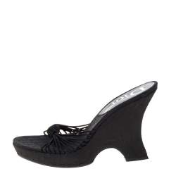 Pre Owned صندل ديور نعل سميك سيور معقودة كانفاس أسود مقاس 38.5