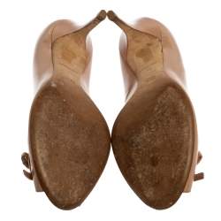 Pre Owned Dior Beige Leather Bow Peep Toe Pumps Size 38