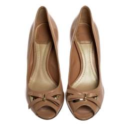 Pre Owned Dior Beige Leather Bow Peep Toe Pumps Size 38