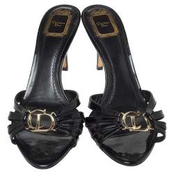 Pre Owned Dior Black Patent Leather CD Logo Strappy Open Toe Sandals Size 41