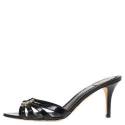 Pre Owned Dior Black Patent Leather CD Logo Strappy Open Toe Sandals Size 41