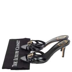 Pre Owned Dior Black Patent Leather CD Logo Strappy Open Toe Sandals Size 41