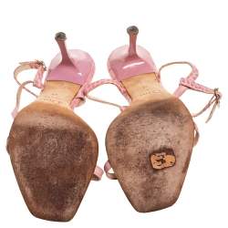 مملوكة مسبقًا Dior Pink Croc Embossed Leather T-Strap Bow Sandals Size 37