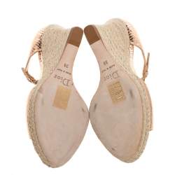 مملوكة مسبقًا Dior Metallic Bronze Python Embossed Leather Wedge Espadrille Ankle Strap Sandals Size 39