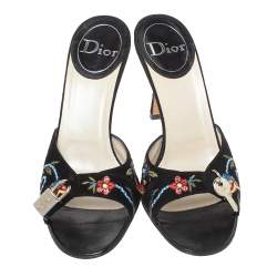 Pre Owned Dior Black Suede Embroidered Lock And Key Open Toe Sandals Size 39