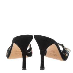 Pre Owned Dior Black Suede Embroidered Lock And Key Open Toe Sandals Size 39