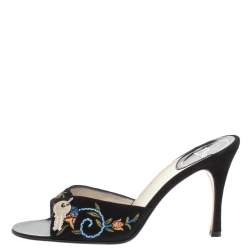 Pre Owned Dior Black Suede Embroidered Lock And Key Open Toe Sandals Size 39