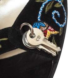 Pre Owned Dior Black Suede Embroidered Lock And Key Open Toe Sandals Size 39