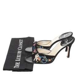 Pre Owned Dior Black Suede Embroidered Lock And Key Open Toe Sandals Size 39