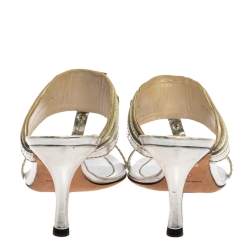 مملوكة مسبقًا Dior Metallic Silver Leather T Strap Slide Sandals Size 39