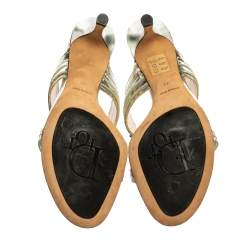 مملوكة مسبقًا Dior Metallic Silver Leather T Strap Slide Sandals Size 39