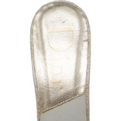 مملوكة مسبقًا Dior Cream/Gold Diorissimo Canvas Lock And Key Embellished Slide Sandals Size 38.5