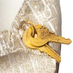 مملوكة مسبقًا Dior Cream/Gold Diorissimo Canvas Lock And Key Embellished Slide Sandals Size 38.5