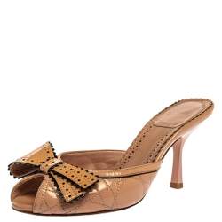 Pre Owned صندل سلايد ديور مقدمة مفتوحة فيونكة جلد لامع بيج مقاس 35.5