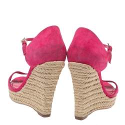 Dior Pink Suede Optique Wedge Ankle Strap Sandals Size 39.5
