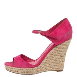 Dior Pink Suede Optique Wedge Ankle Strap Sandals Size 39.5