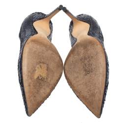 Pre Owned حذاء كعب عالي ديور مقدمة مدببة جلد ثعبان أزرق مقاس 35.5