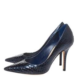 Pre Owned حذاء كعب عالي ديور مقدمة مدببة جلد ثعبان أزرق مقاس 35.5