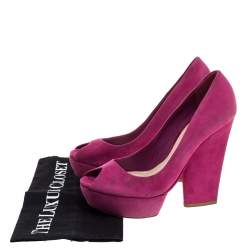 مملوكة مسبقًا Dior Fuchsia Suede Peep Toe Platform Pumps Size 37