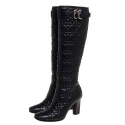 Pre Owned حذاء بوت للركبة ديور مزين إبزيم جلد مبطن كاناج أسود مقاس 36