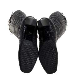 Pre Owned حذاء بوت للركبة ديور مزين إبزيم جلد مبطن كاناج أسود مقاس 36