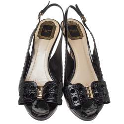 Dior Black Patent Leather Cannage Bow Detail 'Butterfly' Slingback Pumps Size 41