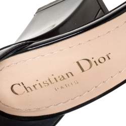 Dior Black Patent Leather C'est Ankle Strap Block Heel Sandal Size 39