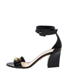Dior Black Patent Leather C'est Ankle Strap Block Heel Sandal Size 39