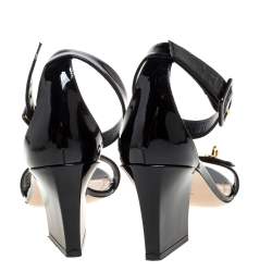 Dior Black Patent Leather C'est Ankle Strap Block Heel Sandal Size 39